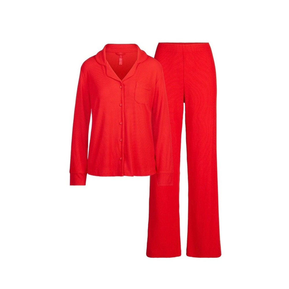 SKIMS Soft Lounge Rib Sleep Set Cherry Red Pajamas AP-SET-0600 Small NWT